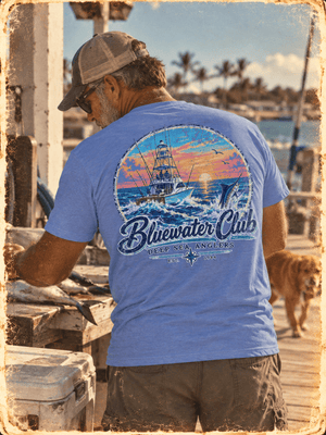 Bluewater Club Tee | Vintage 80s Deep Sea Fishing Graphic T-Shirt | Ultra-Soft Eco-Friendly Graphic Tee