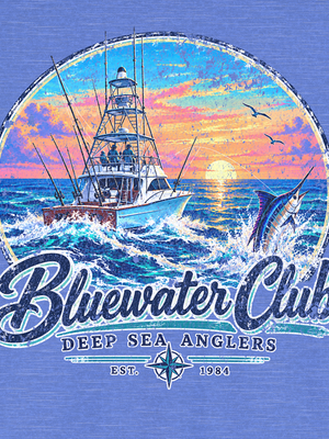 Bluewater Club Tee | Vintage 80s Deep Sea Fishing Graphic T-Shirt | Ultra-Soft Eco-Friendly Graphic Tee