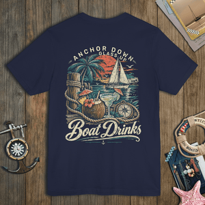 Boat Drinks Tee | Vintage Sailing Paradise Graphic T-Shirt | Ultra-Soft Eco-Friendly Graphic Tee