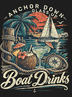 Boat Drinks Tee | Vintage Sailing Paradise Graphic T-Shirt | Ultra-Soft Eco-Friendly Graphic Tee