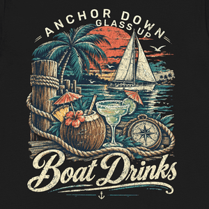 Boat Drinks Tee | Vintage Sailing Paradise Graphic T-Shirt | Ultra-Soft Eco-Friendly Graphic Tee