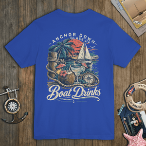 Boat Drinks Tee | Vintage Sailing Paradise Graphic T-Shirt | Ultra-Soft Eco-Friendly Graphic Tee