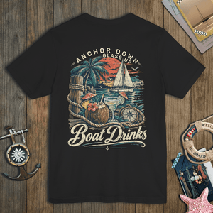 Boat Drinks Tee | Vintage Sailing Paradise Graphic T-Shirt | Ultra-Soft Eco-Friendly Graphic Tee