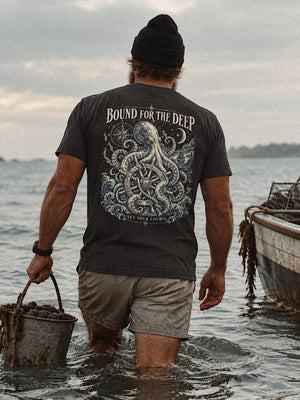 Bound for the Deep Octopus Tee | Vintage Maritime Nautical Graphic T-Shirt | Ultra-Soft Eco-Friendly Graphic Tee