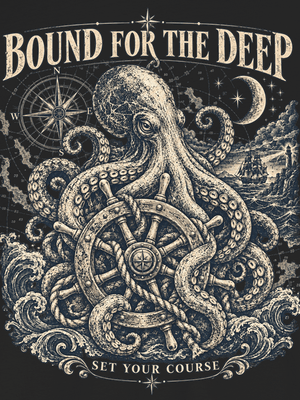 Bound for the Deep Octopus Tee | Vintage Maritime Nautical Graphic T-Shirt | Ultra-Soft Eco-Friendly Graphic Tee