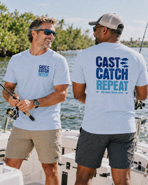Cast Catch Repeat Tee | Vintage Fishing Graphic T-Shirt | Ultra-Soft Eco-Friendly Graphic Tee