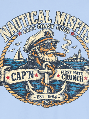 Crunch First Mate Tee | Nautical Misfits Vintage Boating T-Shirt | Ultra-Soft Eco-Friendly Graphic Tee