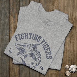 Fighting Tigers Atlantic Shark Tee | Vintage Gym Fish Tee | Ultra-Soft Eco-Friendly Graphic Tee
