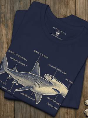 Hammerhead Shark Blueprint T-Shirt | Planet - Friendly Ultra - Soft Funny Coastal Graphic Tee | Ultra - Soft Eco - Friendly Graphic Tee