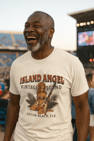Island Angel Vintage Sound Tee | Cocoa Beach Retro Music Vibes | Ultra - Soft Eco - Friendly Graphic Tee