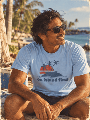Island Escape Tee | On Island Time Vintage Tropical T-Shirt | Ultra-Soft Eco-Friendly Graphic Tee