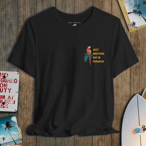 Just Another Day in Paradise | Vintage Tropical Parrot Graphic T-Shirt | Ultra-Soft Eco-Friendly Graphic Tee