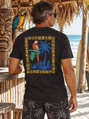 Just Another Day in Paradise | Vintage Tropical Parrot Graphic T-Shirt | Ultra-Soft Eco-Friendly Graphic Tee