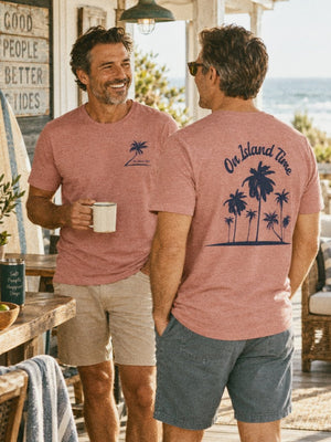 On Island Time Front + Back Tee | Retro Coastal Island T-Shirt | Ultra-Soft Eco-Friendly Graphic Tee