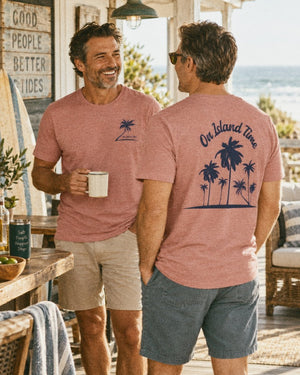 On Island Time Front + Back Tee | Retro Coastal Island T-Shirt | Ultra-Soft Eco-Friendly Graphic Tee