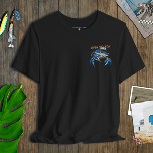 Open Season Blue Crab Tee | Vintage Fishing Graphic T-Shirt | Ultra-Soft Eco-Friendly Graphic Tee
