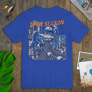 Open Season Blue Crab Tee | Vintage Fishing Graphic T-Shirt | Ultra-Soft Eco-Friendly Graphic Tee