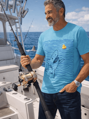 Rubber Duckie Shark T-Shirt | Sustainable Ultra - Soft Funny Coastal Graphic Tee | Ultra - Soft Eco - Friendly Graphic Tee