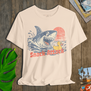 Rubber Duckie Snack Attack Tee | 70s Vintage Shark Cartoon Graphic T-Shirt | Ultra-Soft Eco-Friendly Graphic Tee
