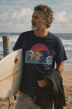 Sea God Surf Myth Tee | Vintage Coastal Graphic | Ultra - Soft Eco - Friendly Graphic Tee