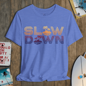 Slow Down Vintage Sunset Tee | Retro Coastal Chill Graphic | Ultra - Soft Eco - Friendly Graphic Tee
