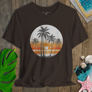 Sunset Palm Vintage Tee | Coastal Nostalgia | Ultra - Soft Eco - Friendly Graphic Tee
