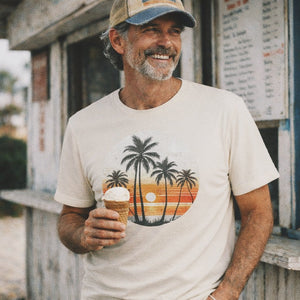 Sunset Palm Vintage Tee | Coastal Nostalgia | Ultra - Soft Eco - Friendly Graphic Tee