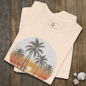 Sunset Palm Vintage Tee | Coastal Nostalgia | Ultra - Soft Eco - Friendly Graphic Tee