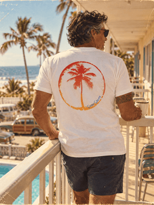 Sunset Stamp Tee | Retro Stay Salty Palm Graphic T-Shirt | Ultra-Soft Eco-Friendly Graphic Tee
