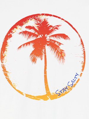 Sunset Stamp Tee | Retro Stay Salty Palm Graphic T-Shirt | Ultra-Soft Eco-Friendly Graphic Tee